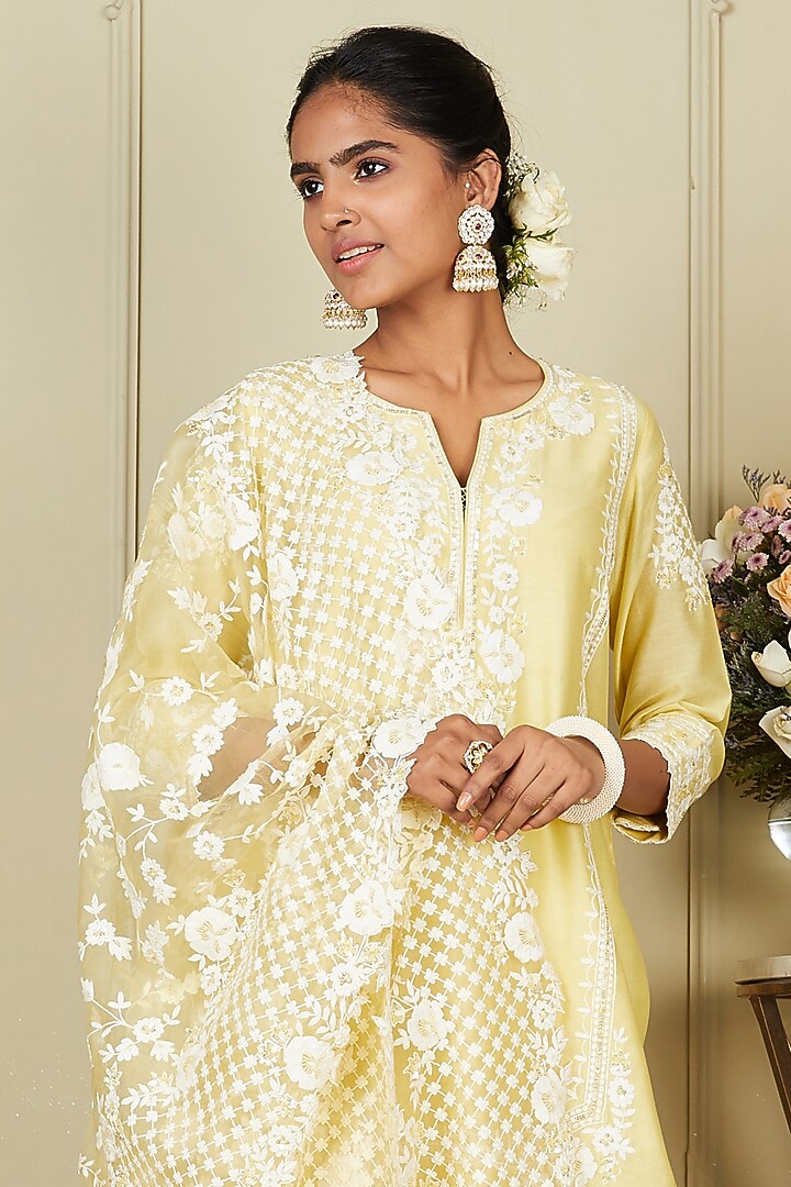Lemon Yellow Georgette Gharara Set by Sheetal Batra at Pernia's Pop Up Shop