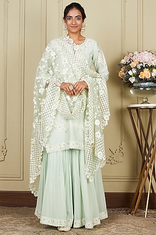 Frosty Green Georgette Gharara Set by Sheetal Batra