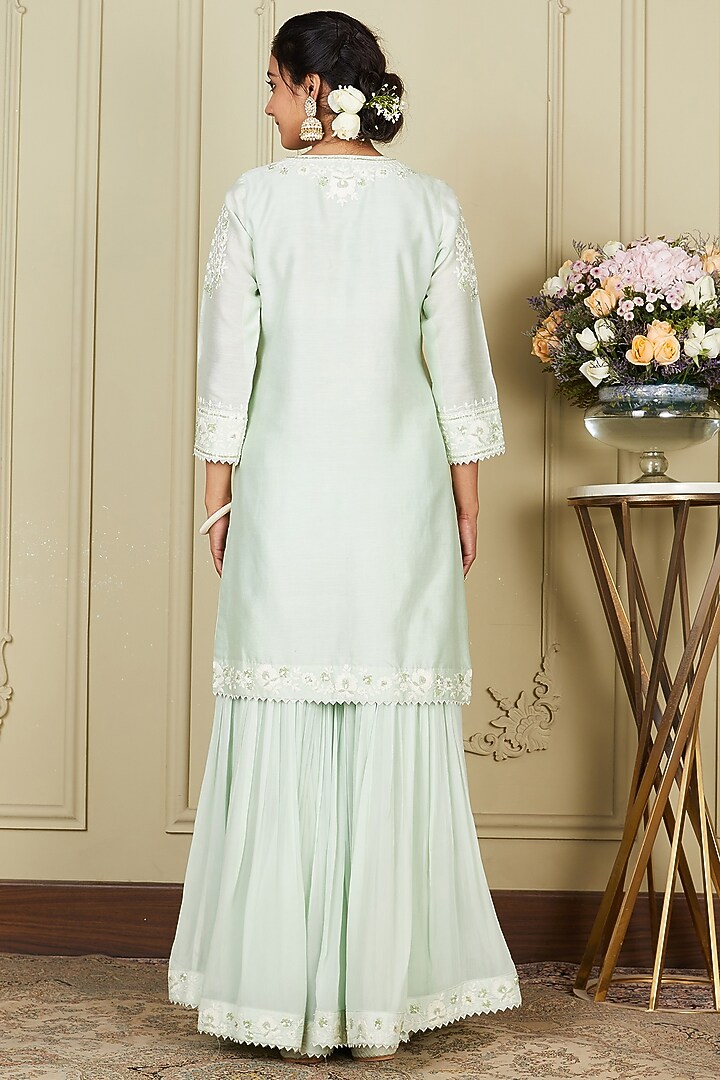 Frosty Green Georgette Gharara Set by Sheetal Batra at Pernia's Pop Up Shop