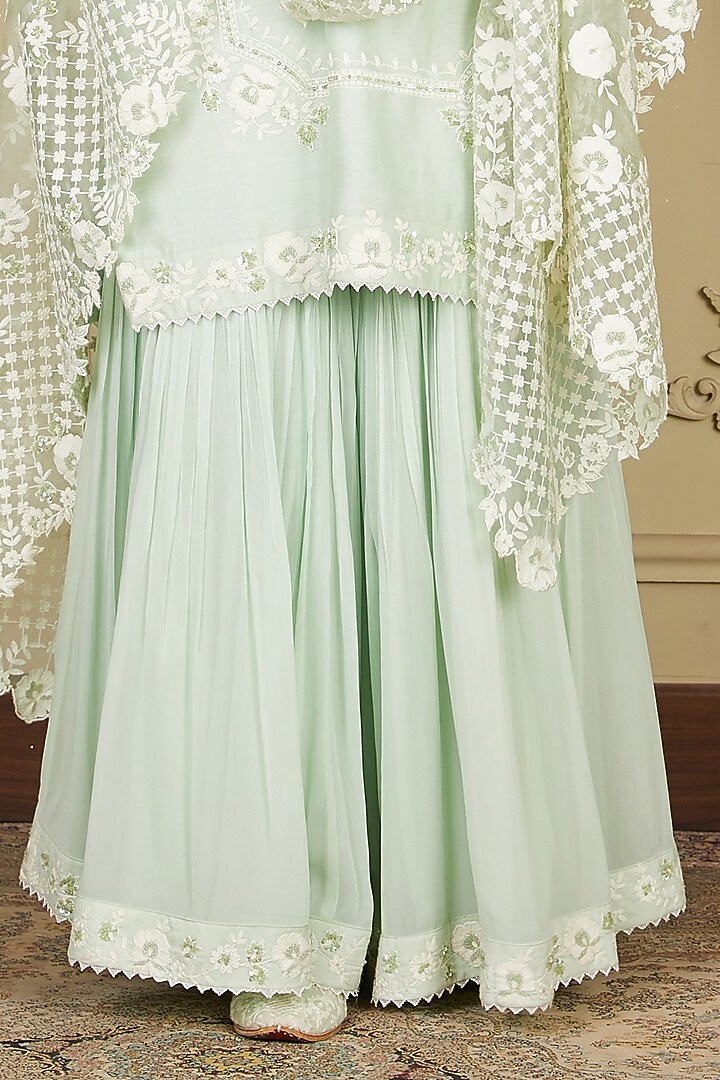 Frosty Green Georgette Gharara Set by Sheetal Batra at Pernia's Pop Up Shop