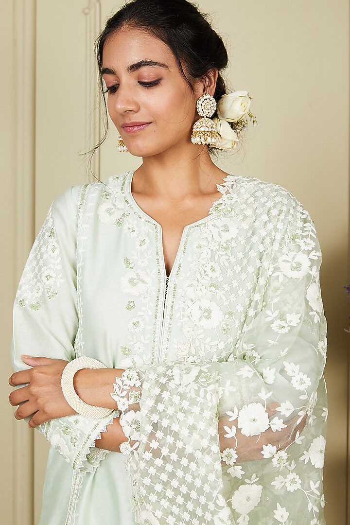 Frosty Green Georgette Gharara Set by Sheetal Batra at Pernia's Pop Up Shop