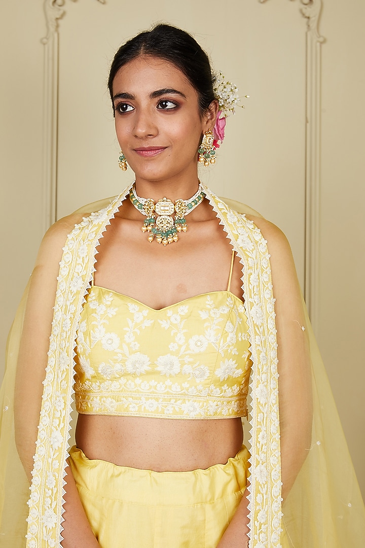 Lemon Yellow Embroidered Wedding Lehenga Set by Sheetal Batra at Pernia's Pop Up Shop