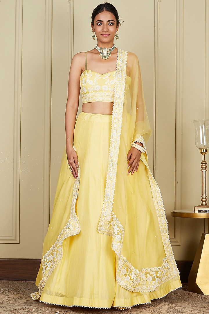 Lemon Yellow Embroidered Wedding Lehenga Set by Sheetal Batra at Pernia's Pop Up Shop