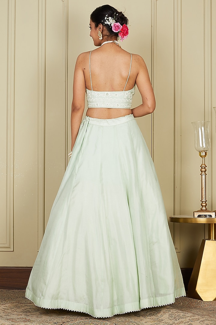 Frosty Green Embroidered Wedding Lehenga Set by Sheetal Batra at Pernia's Pop Up Shop