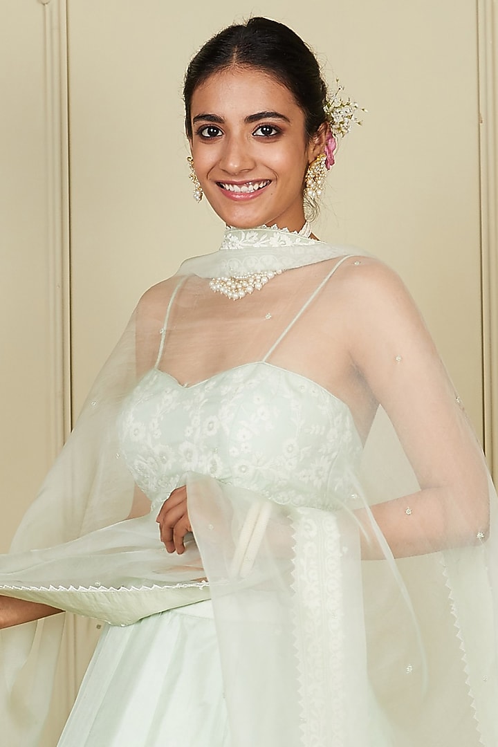 Frosty Green Embroidered Wedding Lehenga Set by Sheetal Batra at Pernia's Pop Up Shop