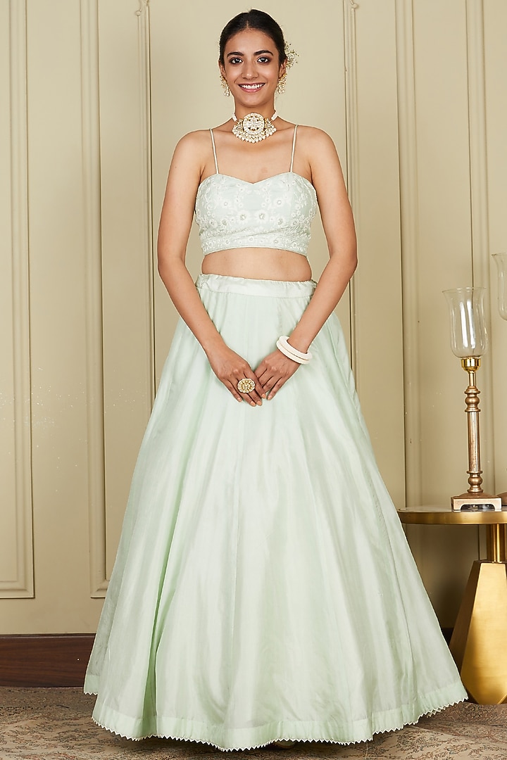 Frosty Green Embroidered Wedding Lehenga Set by Sheetal Batra at Pernia's Pop Up Shop