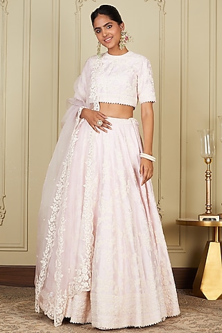 Pearl Blush Embroidered Lehenga Set by Sheetal Batra