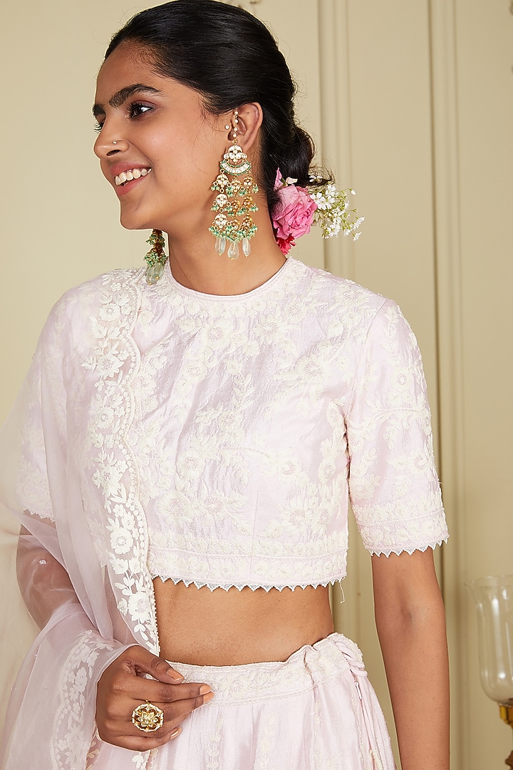 Pearl Blush Embroidered Bridal Lehenga Set by Sheetal Batra at Pernia's Pop Up Shop