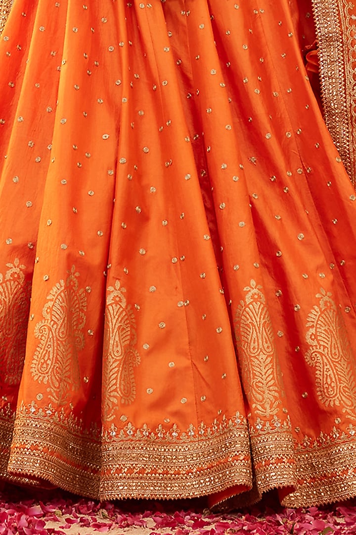 Tangerine Organza Pure Silk & Banarasi Embroidered Wedding Lehenga Set by Sheetal Batra at Pernia's Pop Up Shop