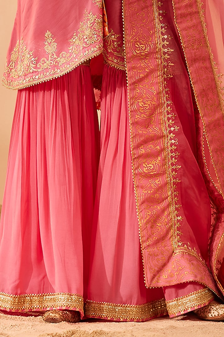 Flamingo Pink Georgette Gharara Set by Sheetal Batra at Pernia's Pop Up Shop