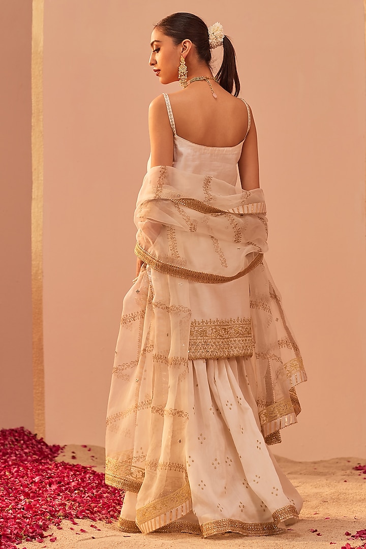 Daisy Ivory Silk Chanderi Embroidered Gharara Set by Sheetal Batra at Pernia's Pop Up Shop