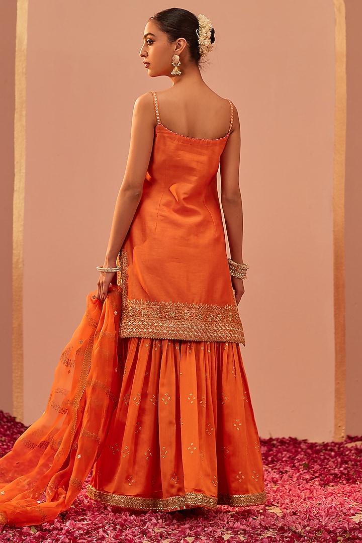 Tangerine Orange Silk Chanderi Embroidered Gharara Set
by Sheetal Batra at Pernia's Pop Up Shop