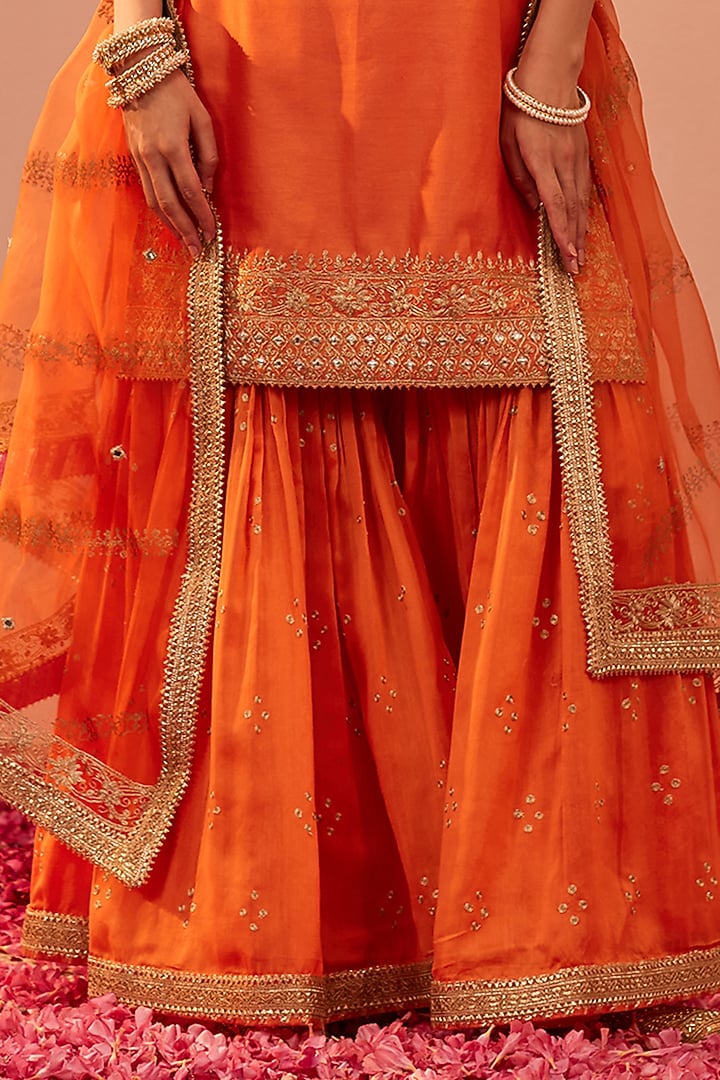 Tangerine Orange Silk Chanderi Embroidered Gharara Set
by Sheetal Batra at Pernia's Pop Up Shop