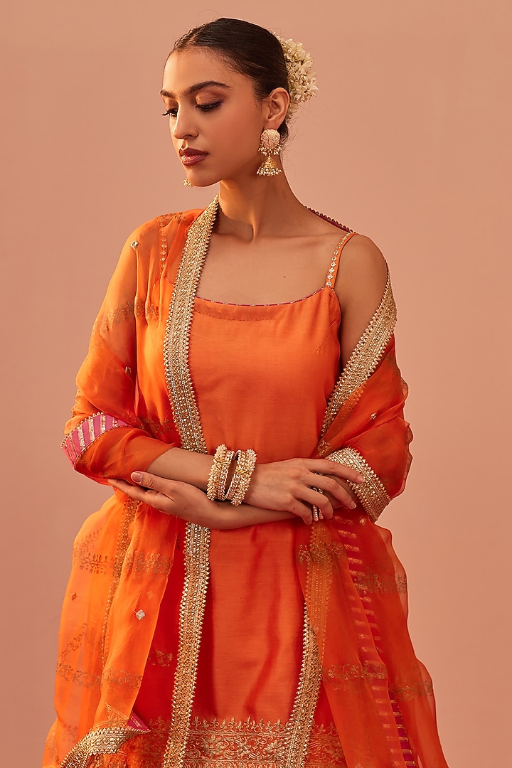Tangerine Orange Silk Chanderi Embroidered Gharara Set
by Sheetal Batra at Pernia's Pop Up Shop