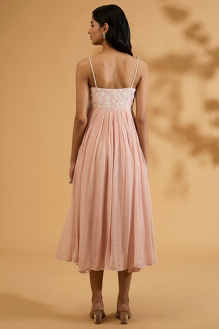 Pink Chanderi Silk & Georgette Sequins Embroidered Ankle-Length Vacation Dress by Sheetal Batra at Pernia's Pop Up Shop