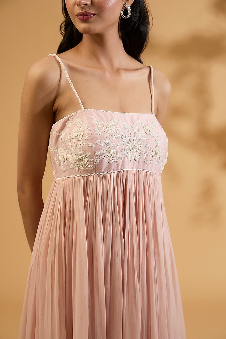Pink Chanderi Silk & Georgette Sequins Embroidered Ankle-Length Vacation Dress by Sheetal Batra at Pernia's Pop Up Shop