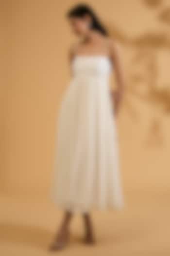 Ivory Chanderi Silk & Georgette Sequins Embroidered Vacation Dress by Sheetal Batra at Pernia's Pop Up Shop