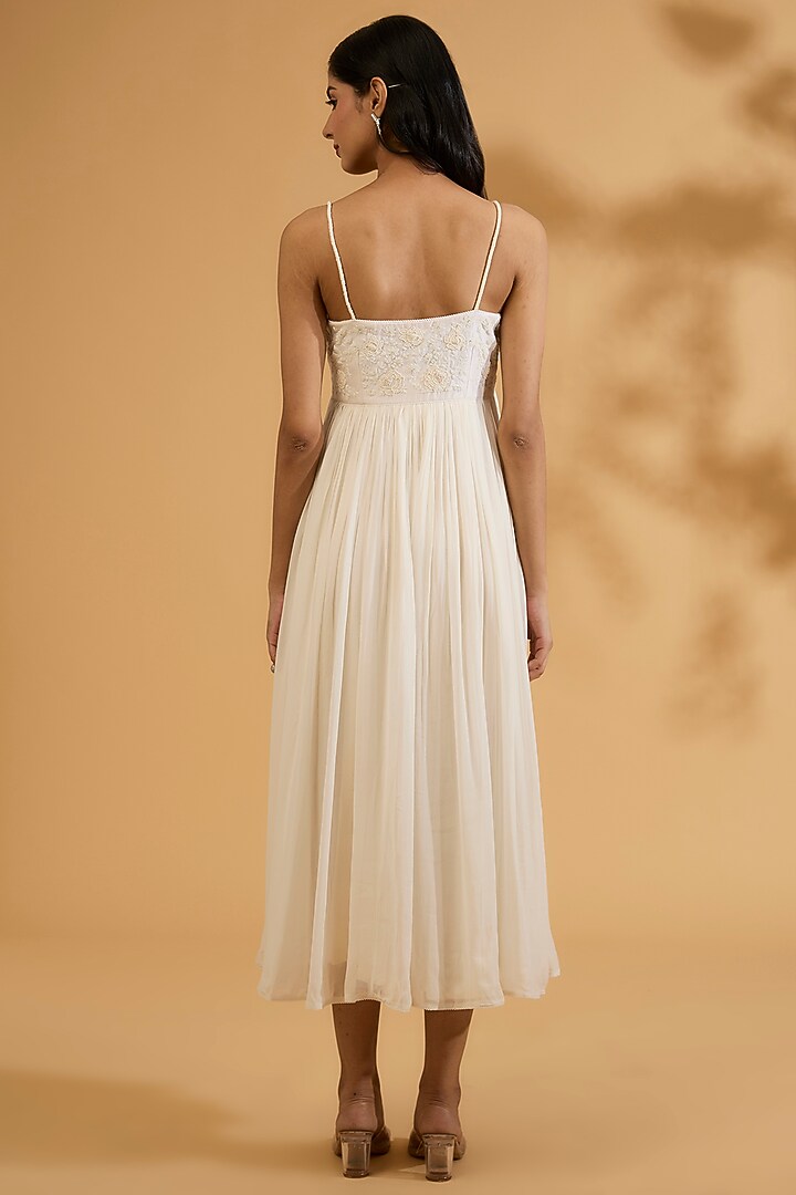 Ivory Chanderi Silk & Georgette Sequins Embroidered Vacation Dress by Sheetal Batra at Pernia's Pop Up Shop