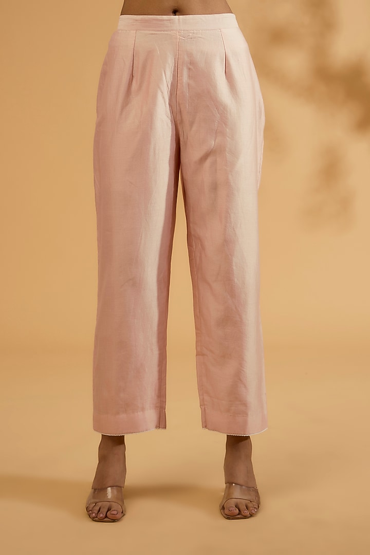 Pink Silk Chanderi Dori Embroidered A-Line Gathered Kurta Set by Sheetal Batra at Pernia's Pop Up Shop