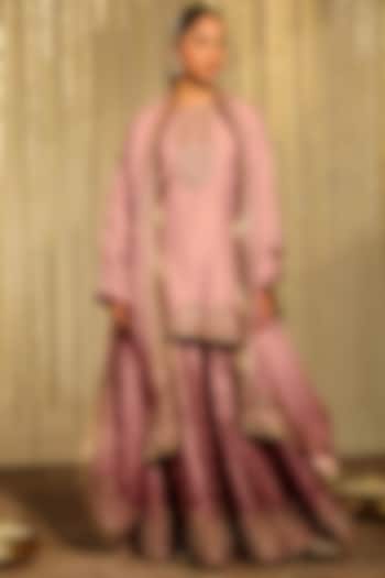 Rose Pink Pure Chanderi Silk Sitara Embroidered Wedding Sharara Set by Sheetal Batra at Pernia's Pop Up Shop