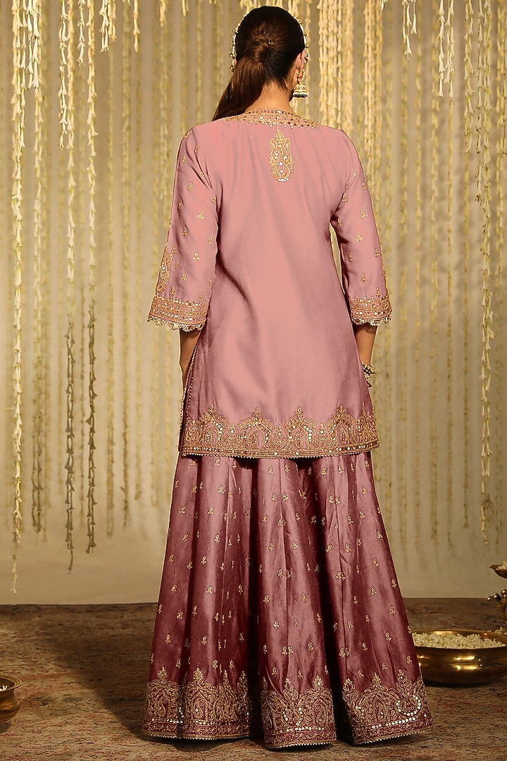 Rose Pink Pure Chanderi Silk Sitara Embroidered Wedding Sharara Set by Sheetal Batra at Pernia's Pop Up Shop