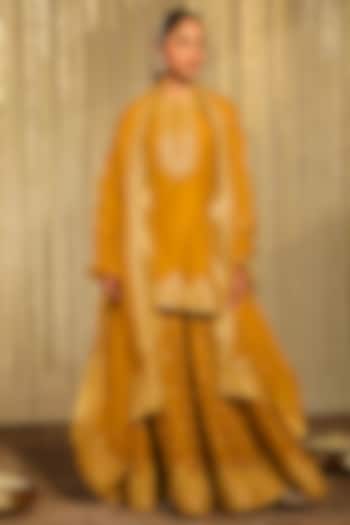 Mustard Pure Chanderi Silk Sitara Embroidered Wedding Sharara Set by Sheetal Batra at Pernia's Pop Up Shop