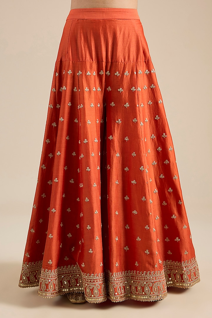 Burnt Orange Pure Silk Chanderi Kiran Dori Embroidered Wedding Sharara Set by Sheetal Batra at Pernia's Pop Up Shop