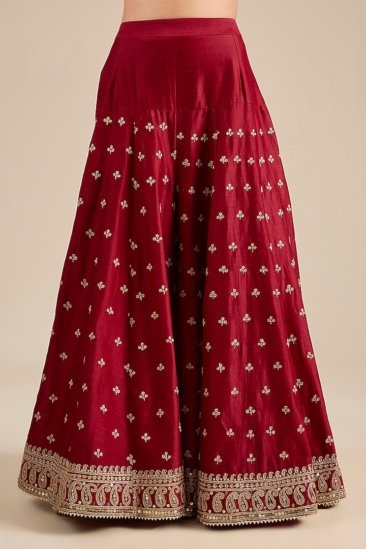 Deep Red Bemberg Satin Wedding Sharara Set by Sheetal Batra at Pernia's Pop Up Shop