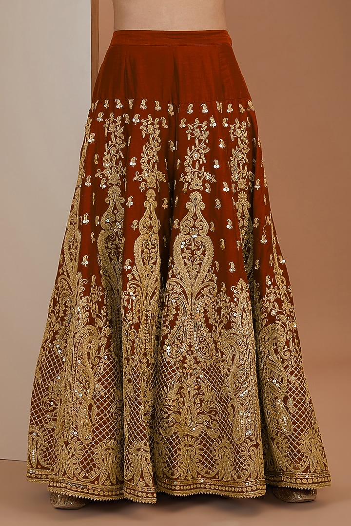 Burnt Orange Silk Chanderi Sitara Embroidered Bridal Sharara Set by Sheetal Batra at Pernia's Pop Up Shop