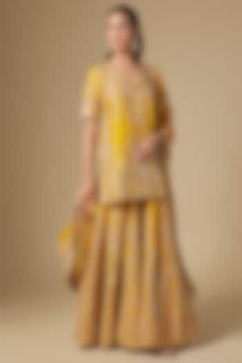 Mustard Silk Chanderi Kashmiri Embroidered Bridal Sharara Set by Sheetal Batra at Pernia's Pop Up Shop