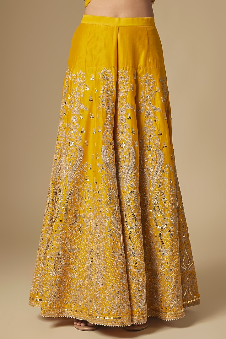 Mustard Silk Chanderi Kashmiri Embroidered Bridal Sharara Set by Sheetal Batra at Pernia's Pop Up Shop