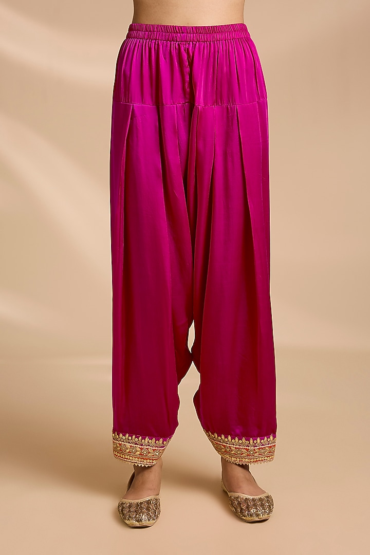 Hot Pink Pure Silk Banarasi Sequin Embroidered Kurta Set by Sheetal Batra at Pernia's Pop Up Shop
