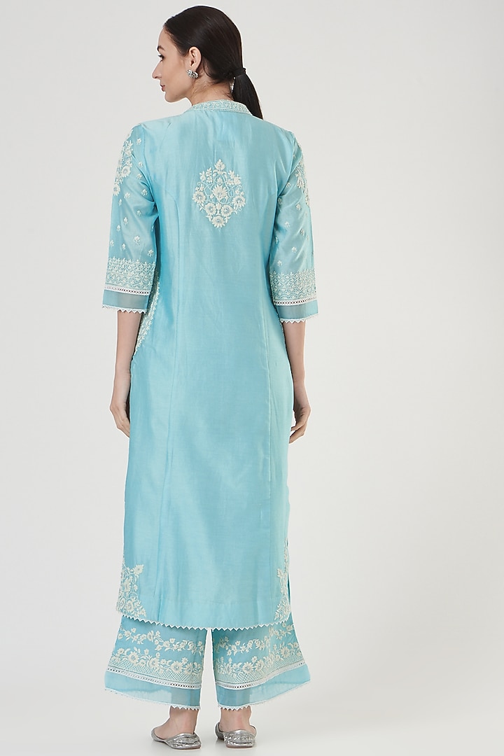 Blue Silk Chanderi Kurta Set by Sheetal Batra at Pernia's Pop Up Shop