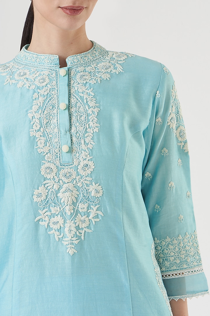 Blue Silk Chanderi Kurta Set by Sheetal Batra at Pernia's Pop Up Shop