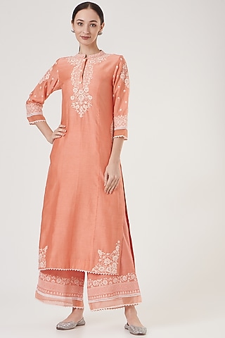 Peach Princess-Cut Kurta Set by Sheetal Batra