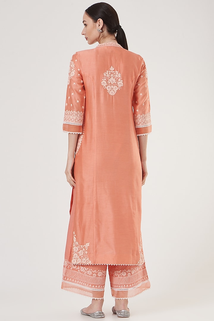 Peach Princess-Cut Kurta Set by Sheetal Batra at Pernia's Pop Up Shop