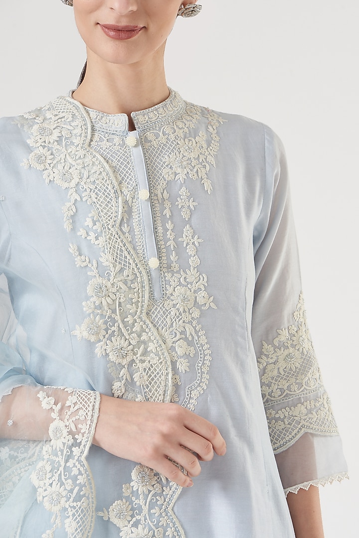 Sky Blue Dori Embroidery Kurta Set by Sheetal Batra at Pernia's Pop Up Shop