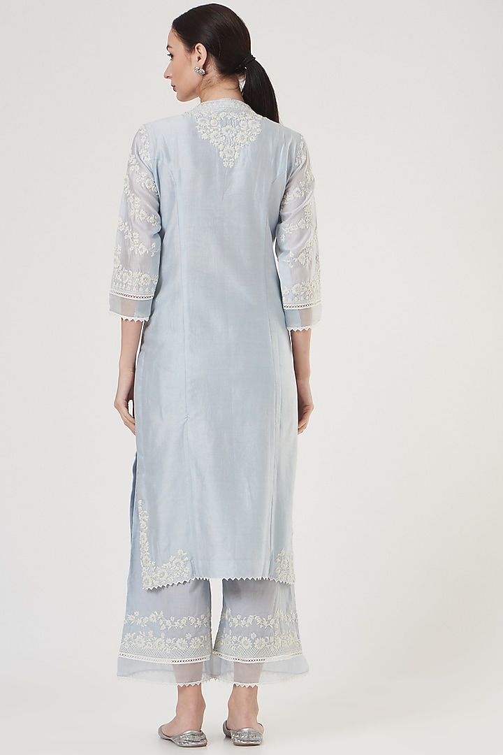 Sky Blue Embroidered Princess-Cut Kurta Set by Sheetal Batra at Pernia's Pop Up Shop