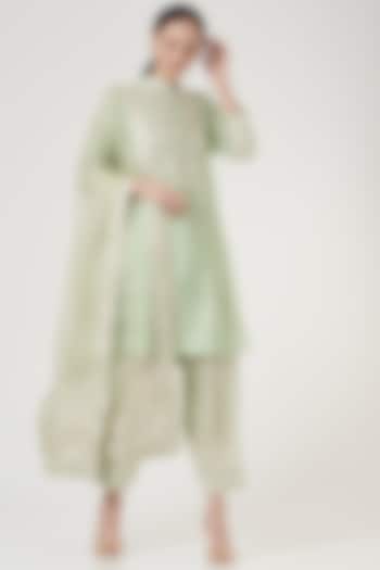 Mint Green Silk Chanderi Kurta Set by Sheetal Batra at Pernia's Pop Up Shop