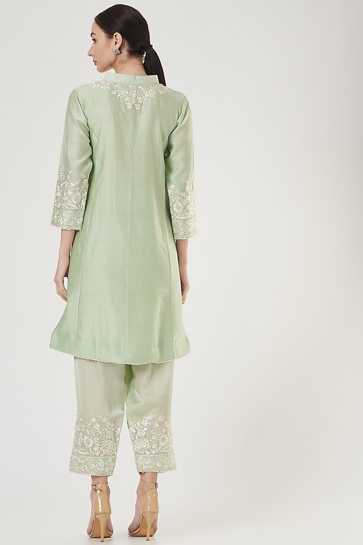 Mint Green Silk Chanderi Kurta Set by Sheetal Batra at Pernia's Pop Up Shop