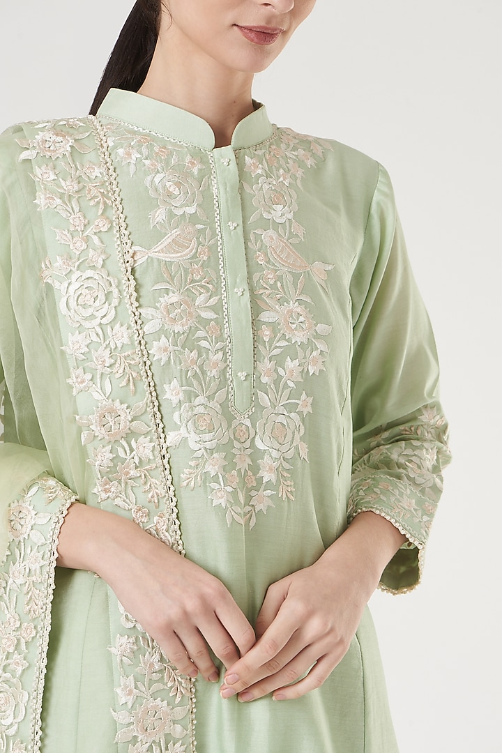 Mint Green Silk Chanderi Kurta Set by Sheetal Batra at Pernia's Pop Up Shop