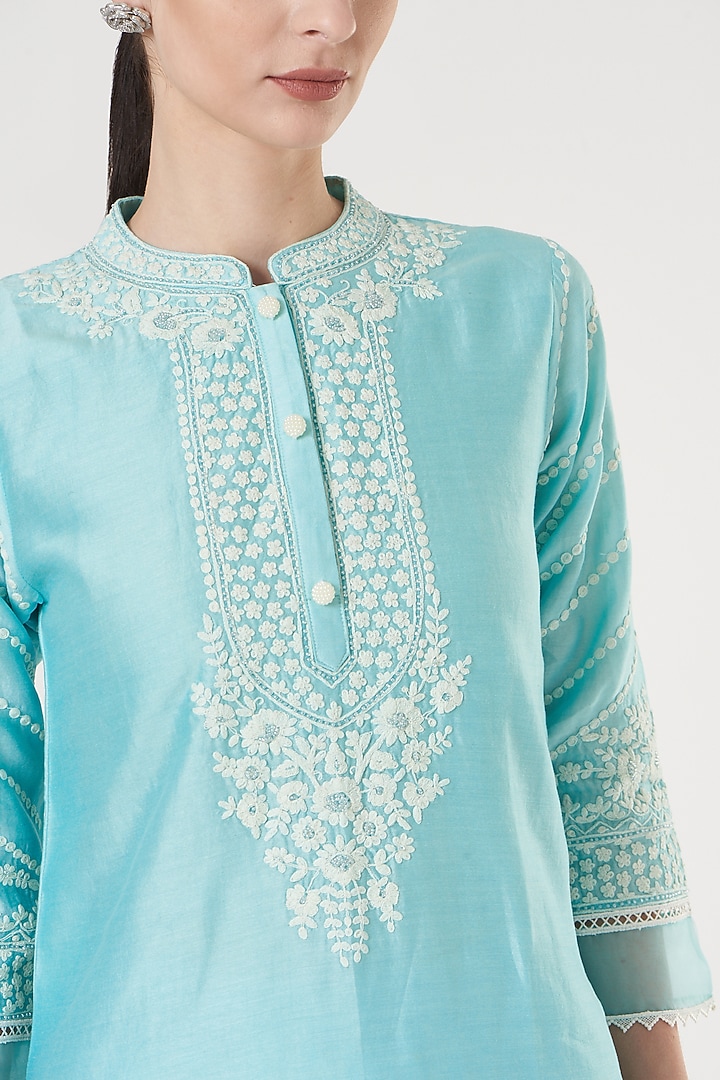 Blue Kurta Set In Silk Chanderi by Sheetal Batra at Pernia's Pop Up Shop