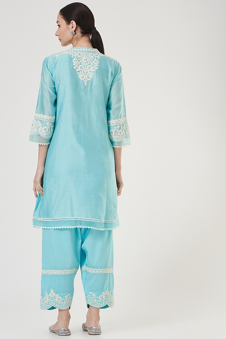 Blue Silk Chanderi Kurta Set by Sheetal Batra at Pernia's Pop Up Shop