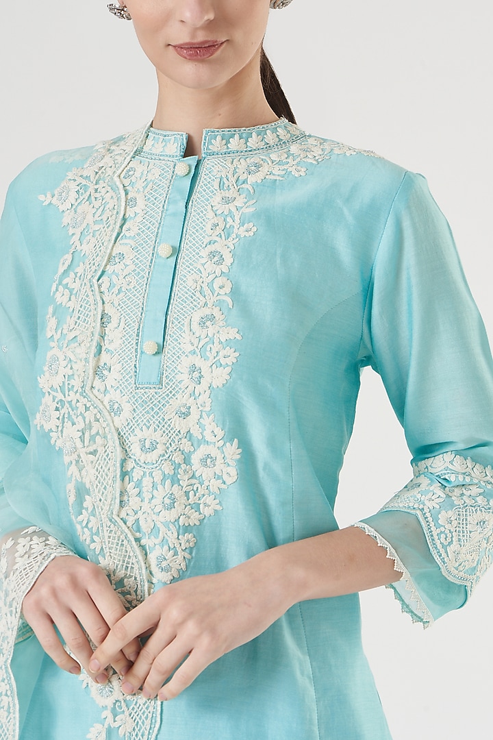 Blue Silk Chanderi Kurta Set by Sheetal Batra at Pernia's Pop Up Shop