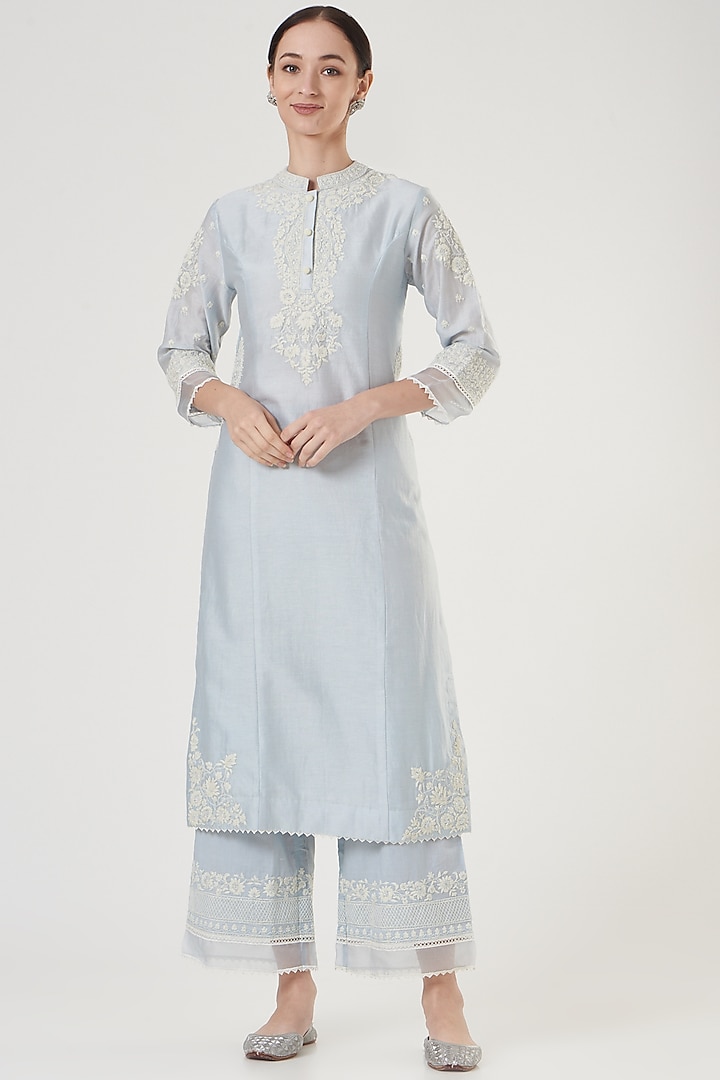 Sky Blue Embroidered Princess-Cut Kurta Set by Sheetal Batra at Pernia's Pop Up Shop