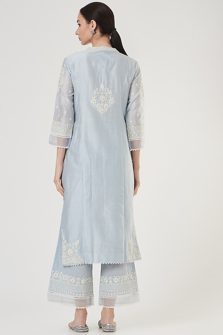 Sky Blue Embroidered Princess-Cut Kurta Set by Sheetal Batra at Pernia's Pop Up Shop