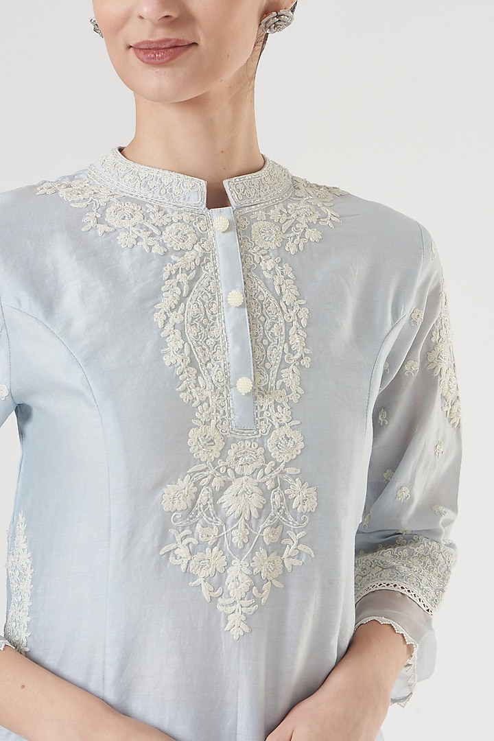 Sky Blue Embroidered Princess-Cut Kurta Set by Sheetal Batra at Pernia's Pop Up Shop