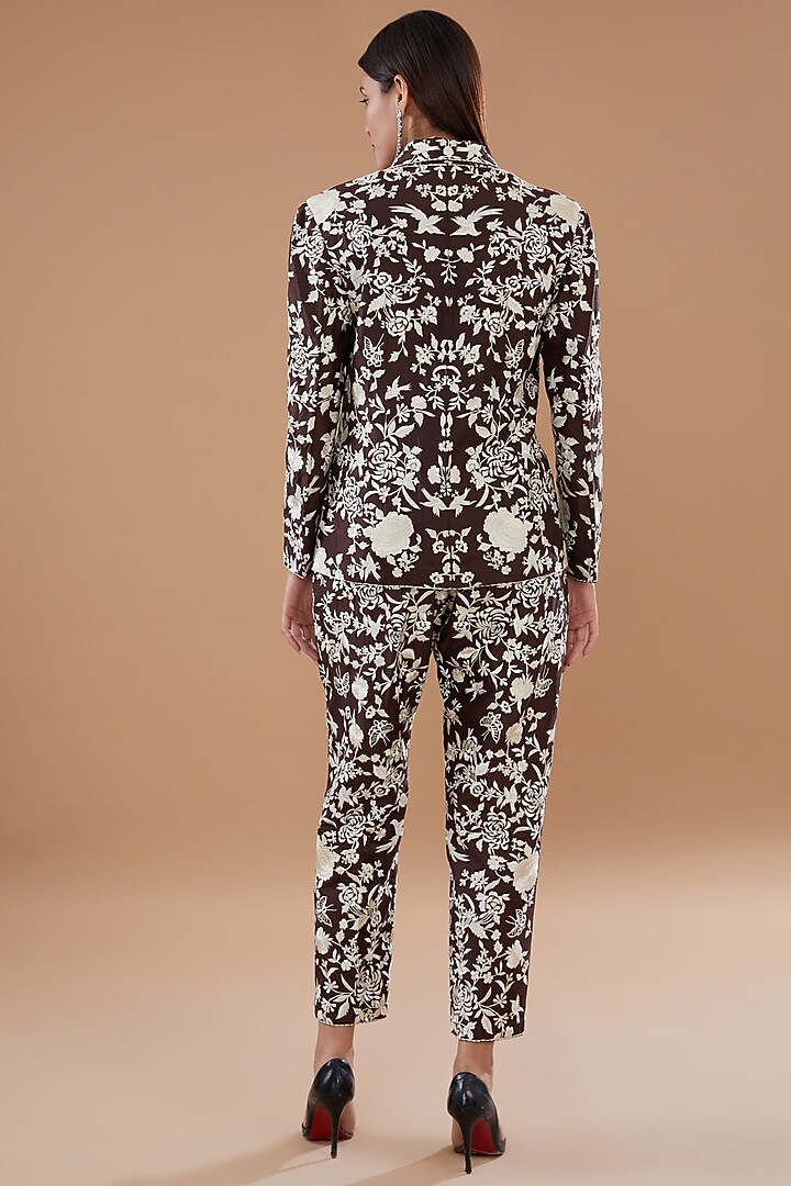 Brown Pure Silk Embroidered Coat Set by Sheetal Batra at Pernia's Pop Up Shop