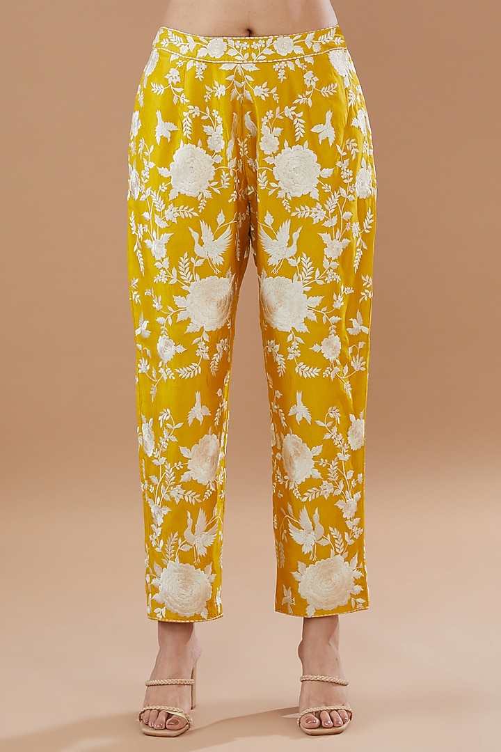 Mustard Pure Silk Embroidered Coat Set by Sheetal Batra at Pernia's Pop Up Shop