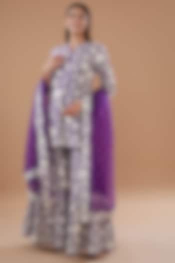 Purple Pure Chanderi Silk Embroidered Pleated Gharara Set by Sheetal Batra at Pernia's Pop Up Shop